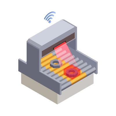 Smart industry isometric icon with automated factory equipment 3d vector illustration