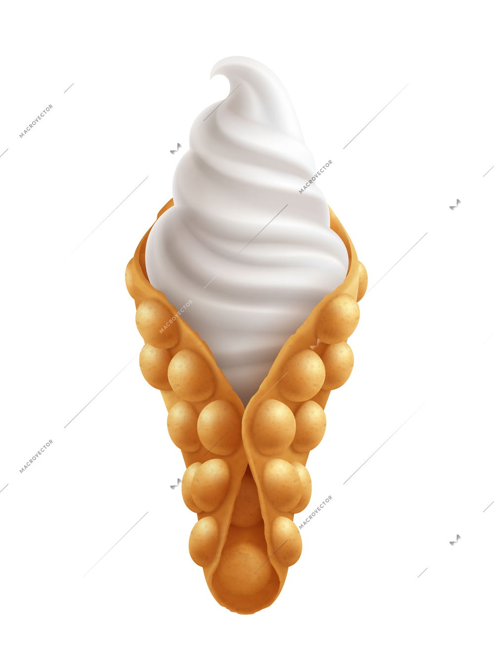 Realistic bubble hong kong waffle with vanilla ice cream vector illustration