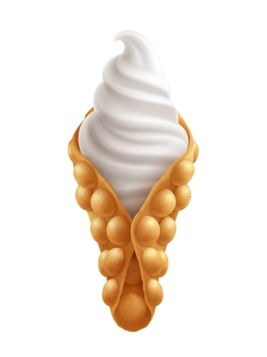 Realistic bubble hong kong waffle with vanilla ice cream vector illustration