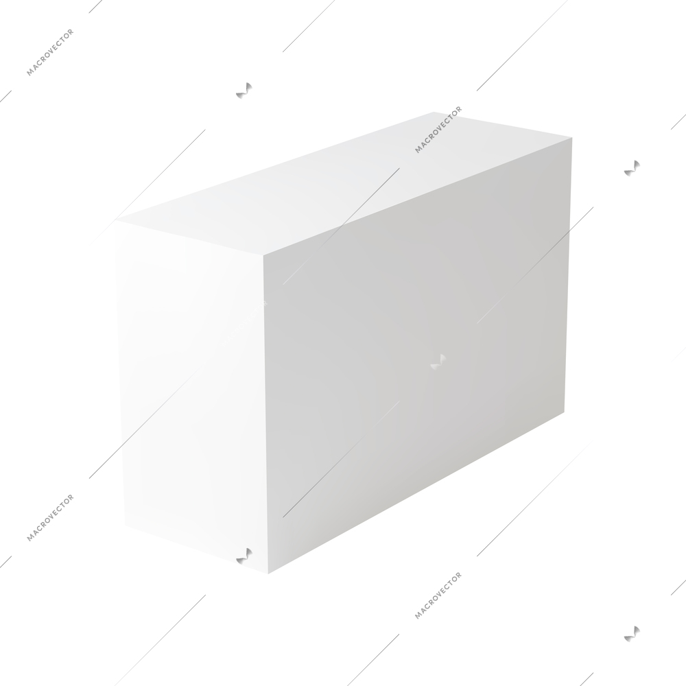 Realistic white cuboid on blank background 3d vector illustration