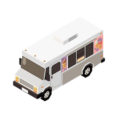 Isometric icon of white ice cream truck 3d vector illustration