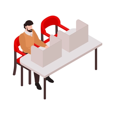 Isometric elections isometric icon with bearded man voting at polling station vector illustration