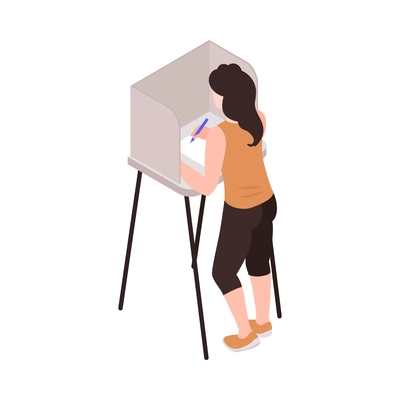 Woman voting at polling station isometric icon 3d vector illustration