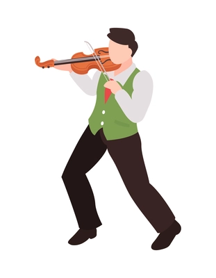 Isometric street musician icon with male character playing violin 3d vector illustration