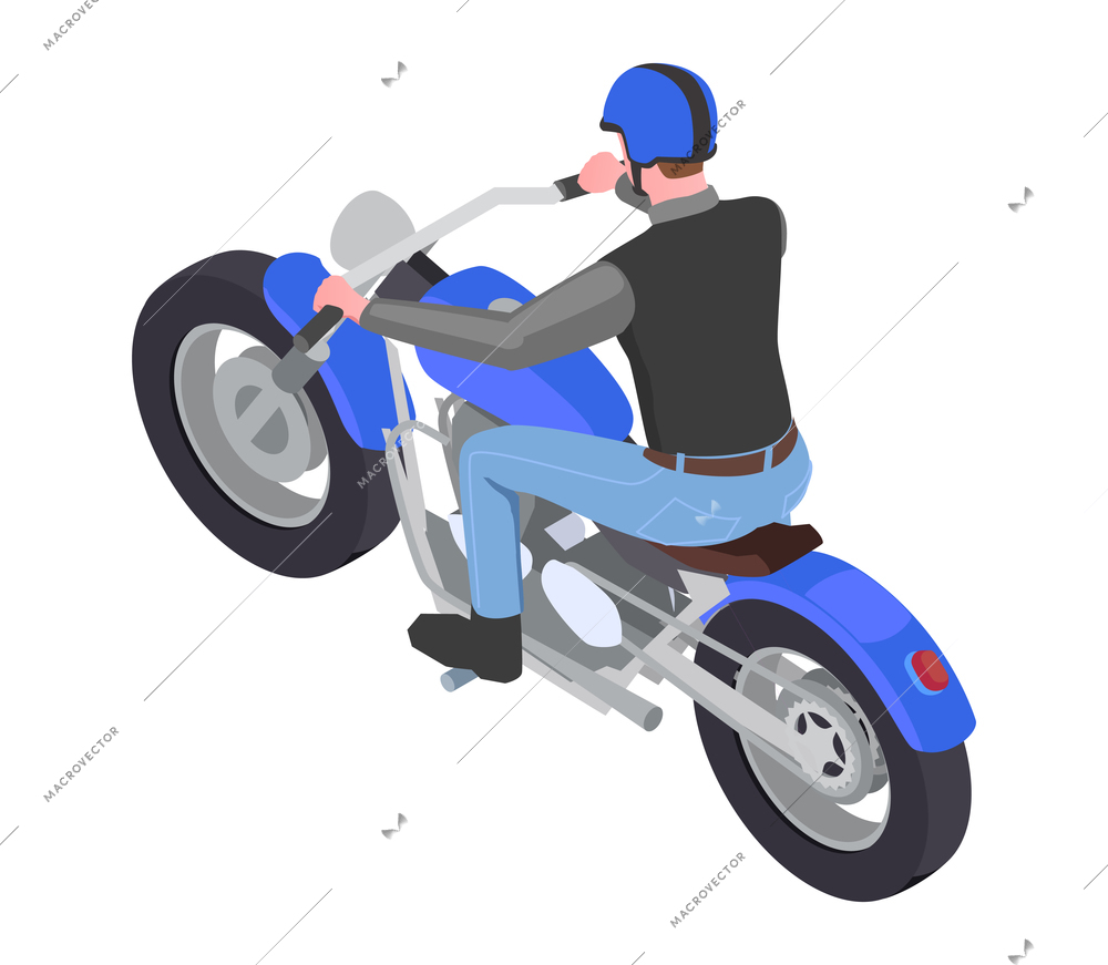 Isometric icon with biker riding motorcycle 3d vector illustration