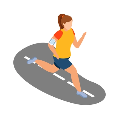 Woman jogging along road isometric city people icon 3d vector illustration