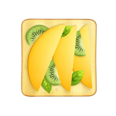 Wheat toast with mango and kiwi slices for healthy breakfast realistic vector illustration