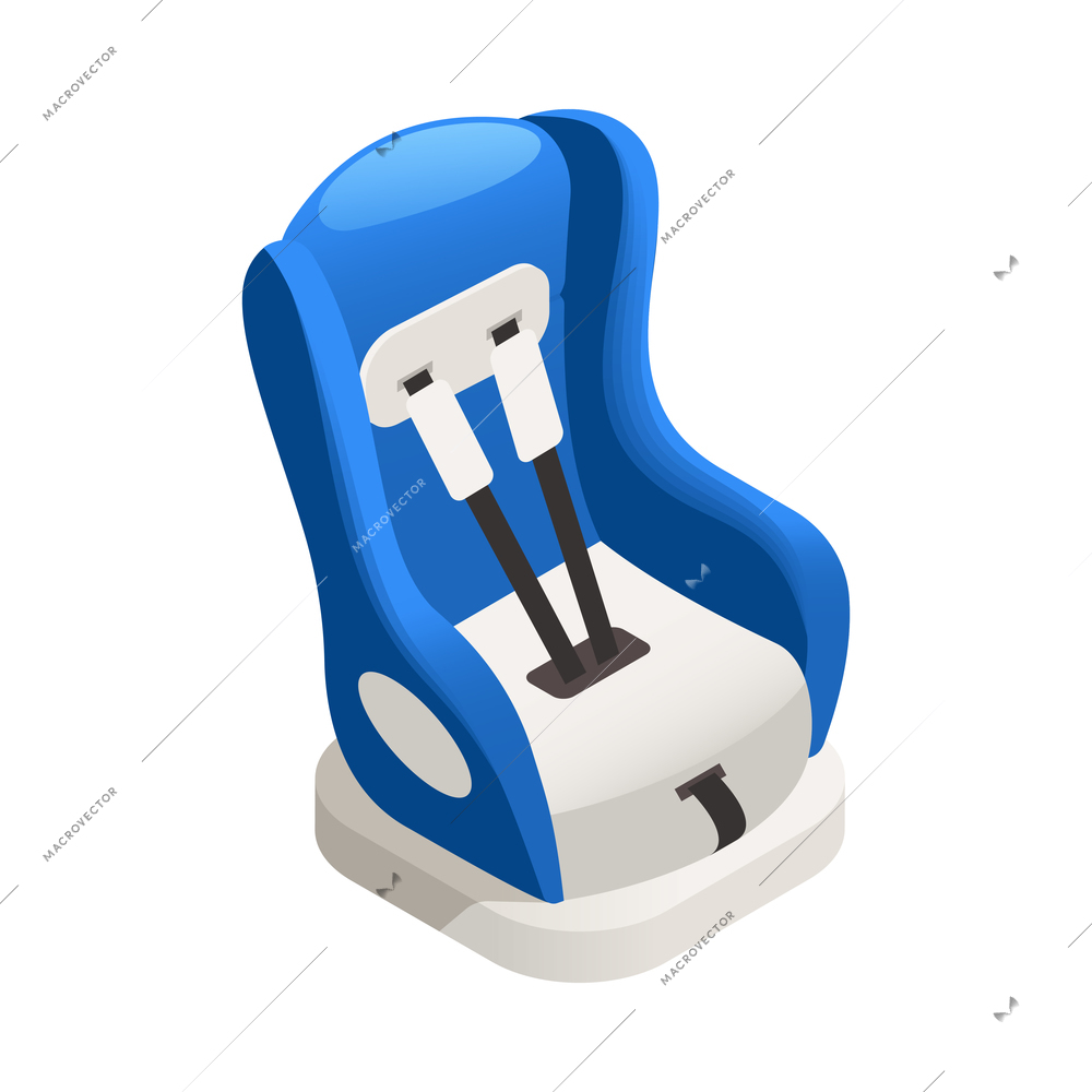 Crash test car isometric icon with safety baby seat 3d vector illustration