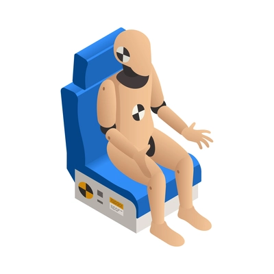 Isometric icon with dummy for car crash test 3d vector illustration