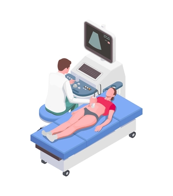 Pregnancy isometric icon with woman during ultrasound scanning in clinic 3d vector illustration