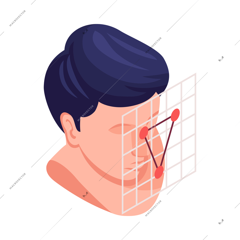 Biometric identification icon with face recognition technology 3d vector illustration