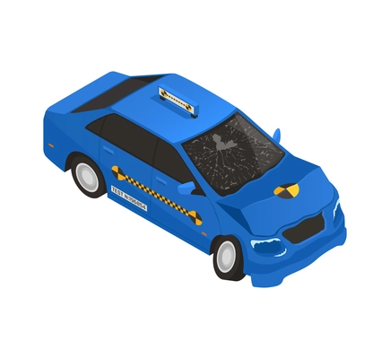 Damaged car after crash test isometric icon 3d vector illustration