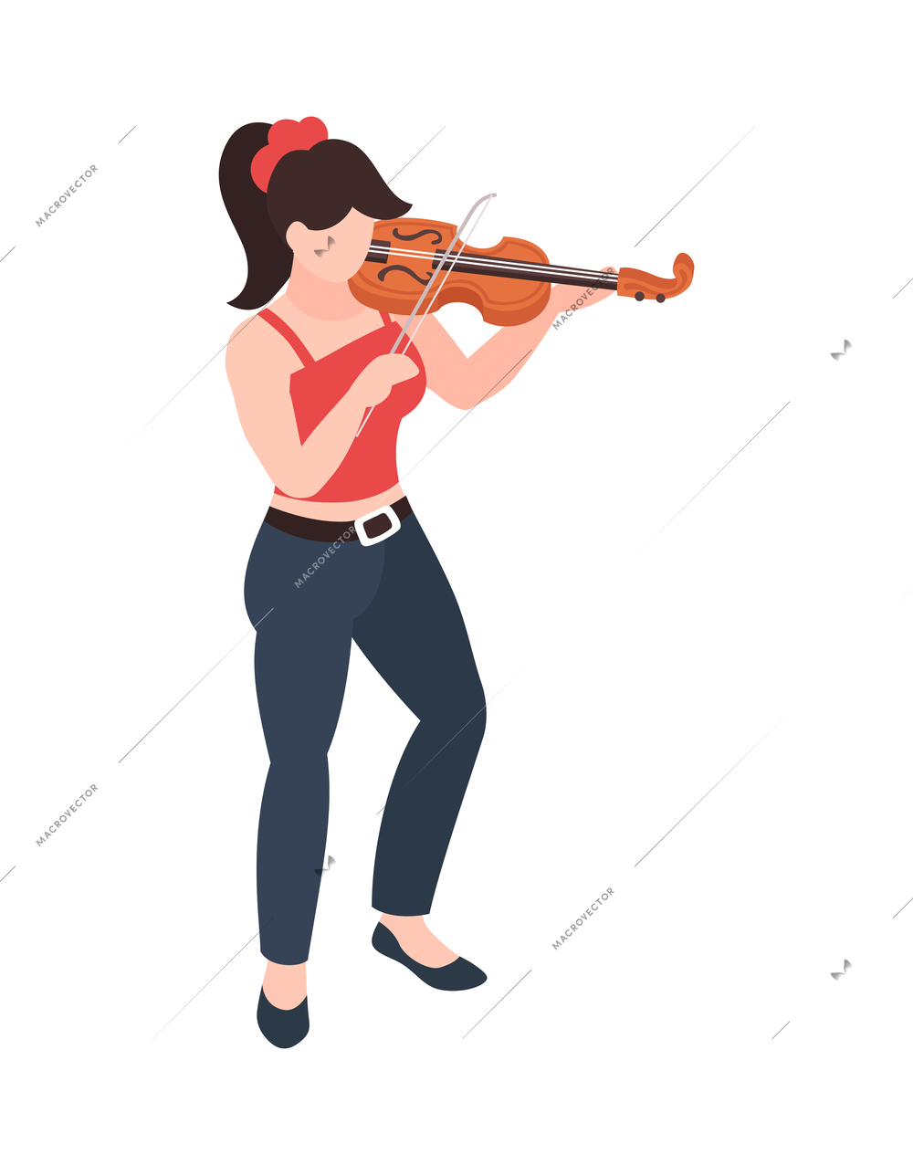 Female street musician playing violin 3d isometric vector illustration
