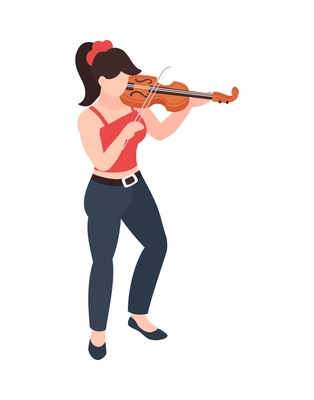 Female street musician playing violin 3d isometric vector illustration