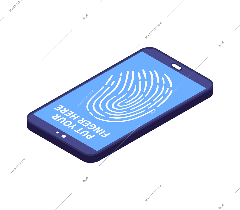 Isometric biometric identification fingerprint recognition technology icon with 3d image of smartphone vector illustration