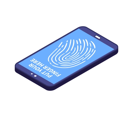 Isometric biometric identification fingerprint recognition technology icon with 3d image of smartphone vector illustration