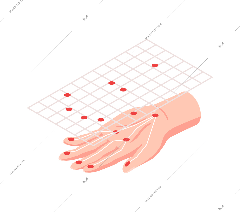 Vein pattern recognition biometric identification icon with human hand 3d isometric vector illustration