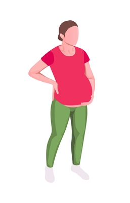 Isometric faceless character of pregnant woman 3d vector illustration