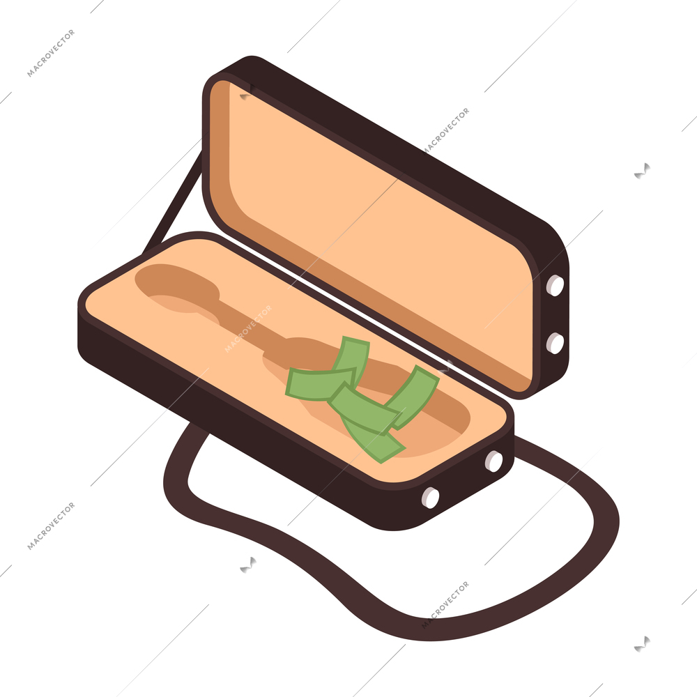 Isometric icon with violin case of street musician with money 3d vector illustration