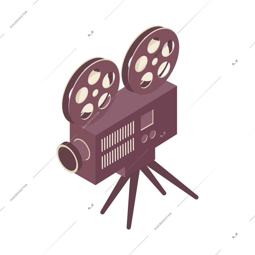 Isometric icon with cinema movie projector on white background 3d vector illustration