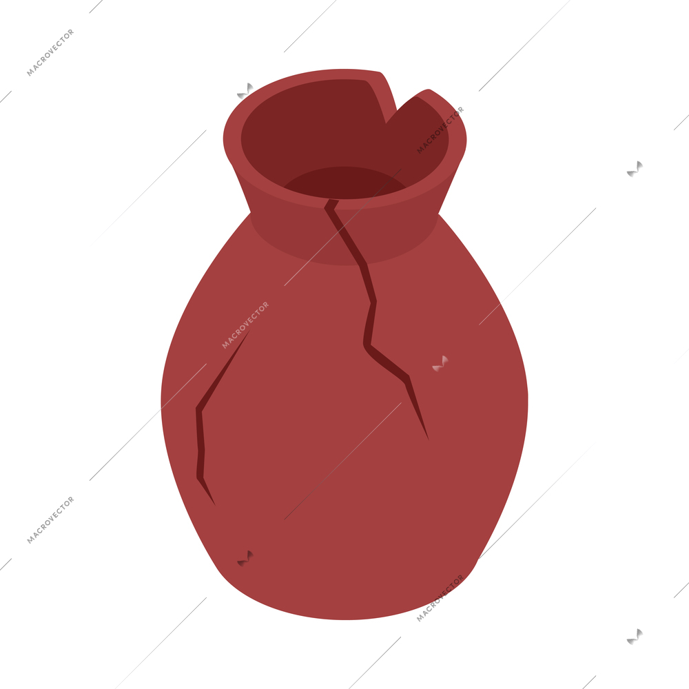 Archeology isometric icon with ancient cracked clay vase 3d vector illustration