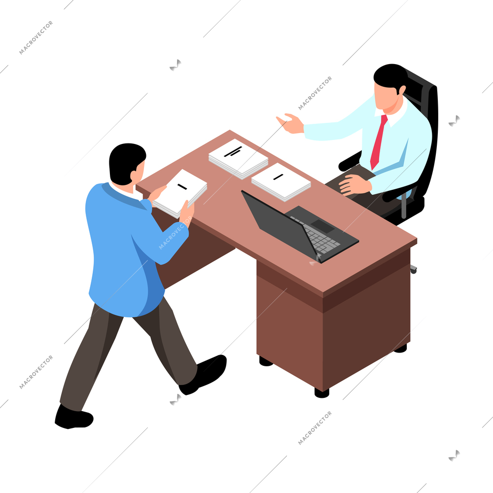 Writer isometric icon with publisher office work place and human characters 3d vector illustration