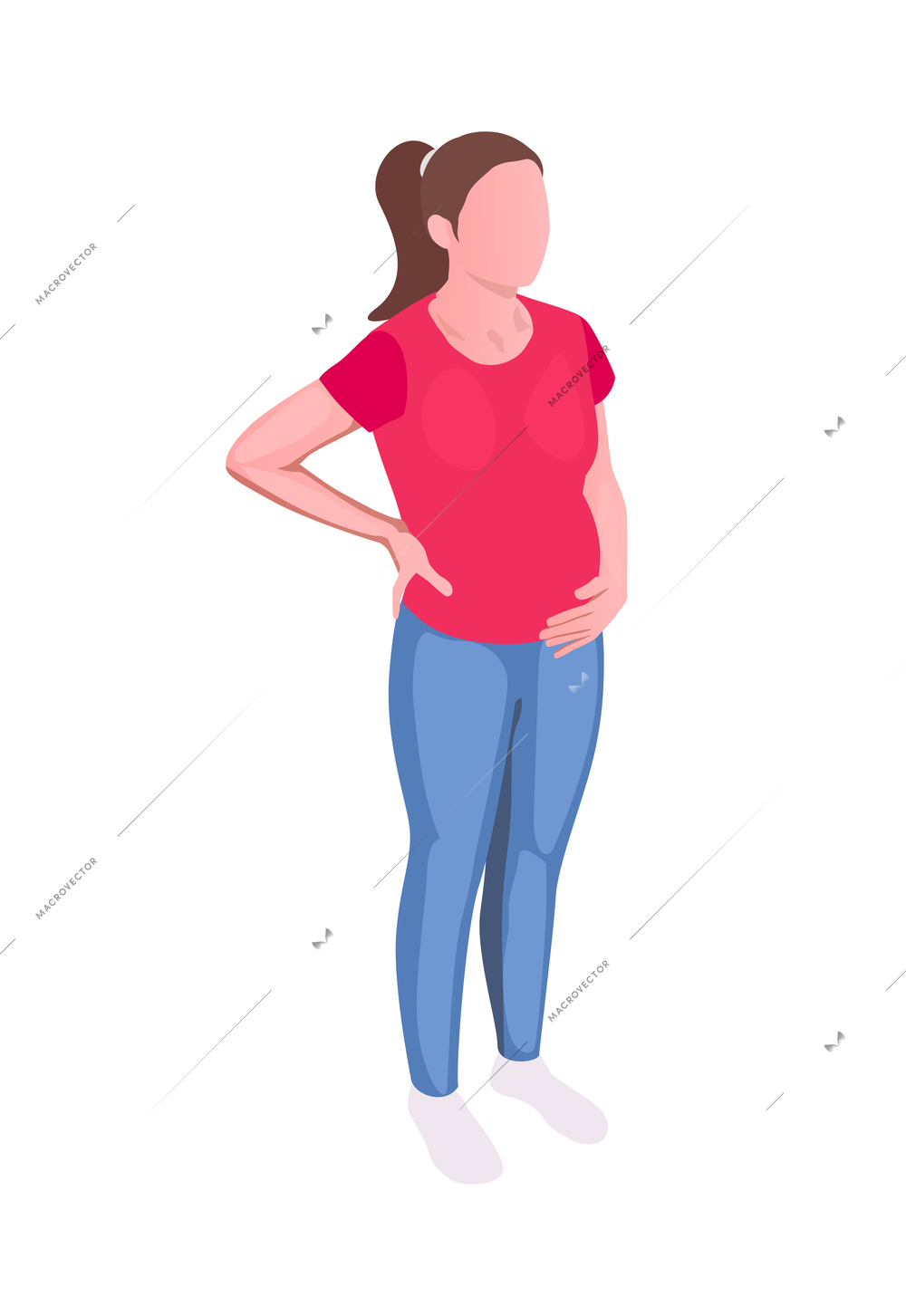 Isometric young pregnant woman on white background vector illustration