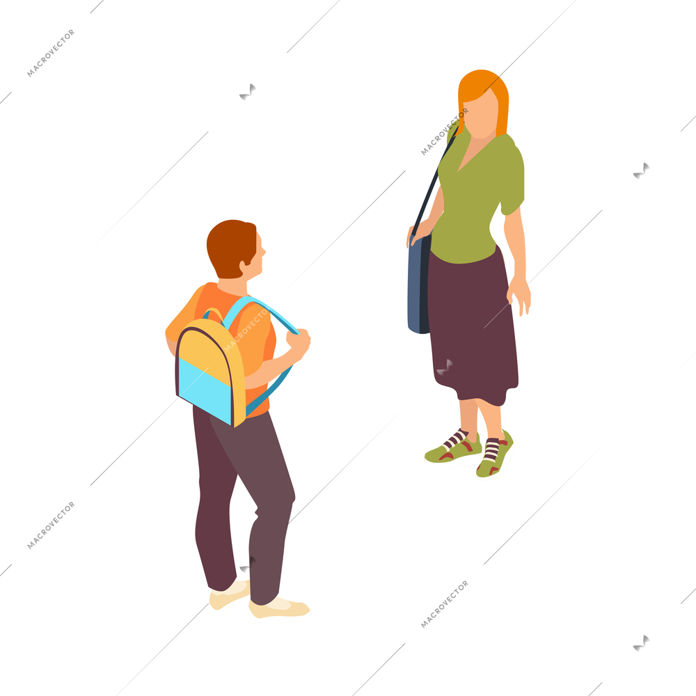 Two isolated characters of male and female students isometric vector illustration