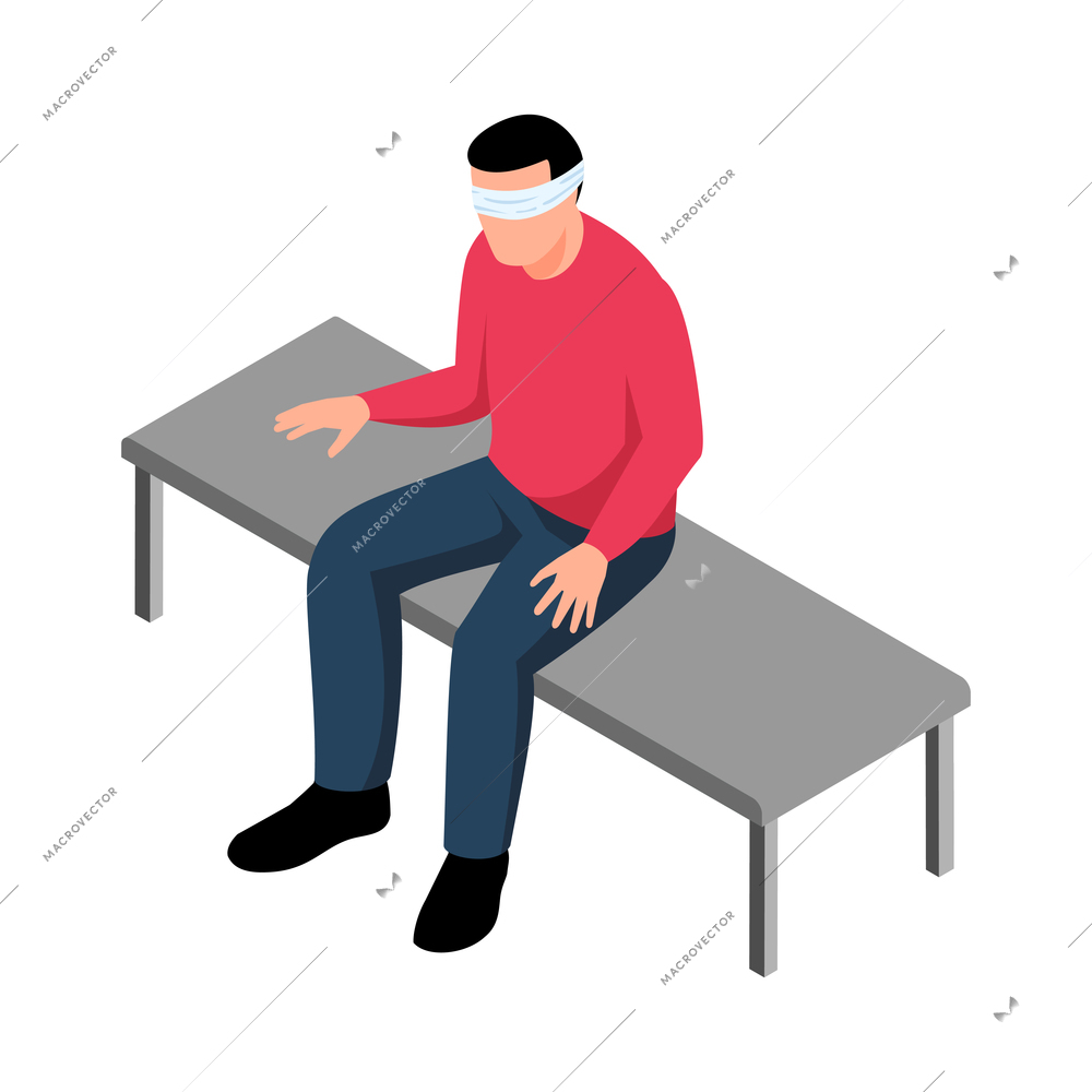 Blind man with patch on his eyes 3d isometric vector illustration