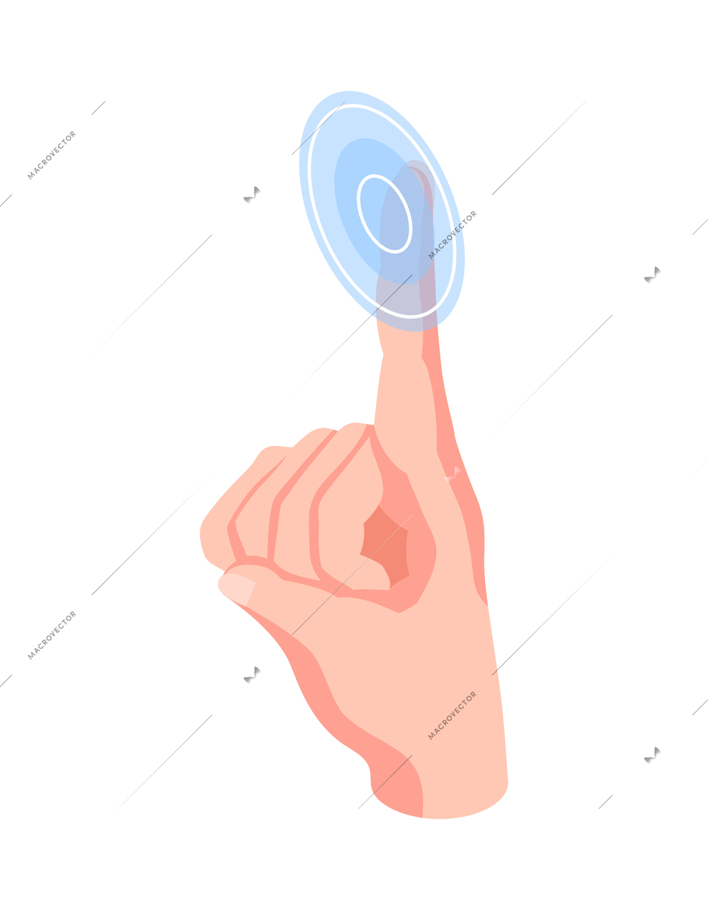 Isometric biometric identification icon with fingerprint being scanned 3d vector illustration