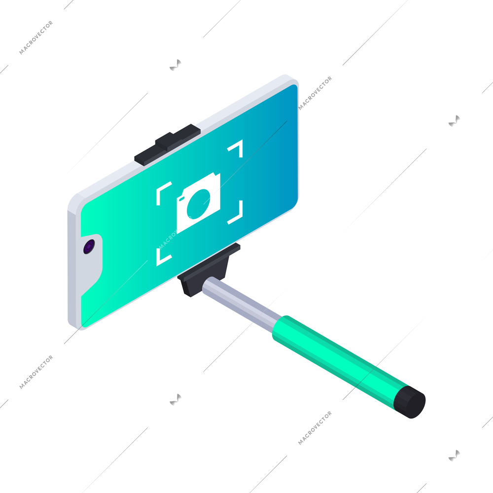 Selfie stick with smartphone isometric icon on blank background 3d vector illustration