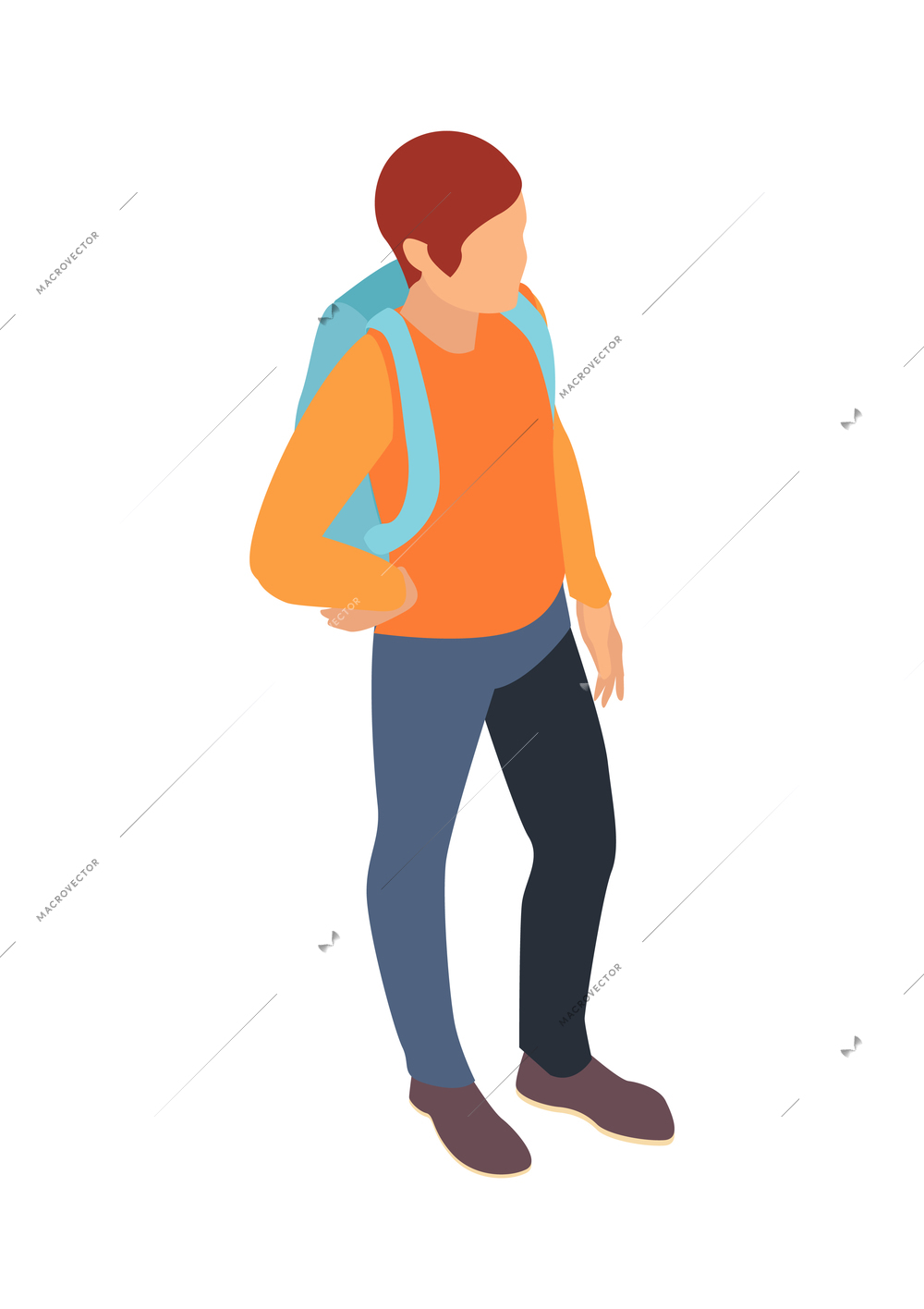 Isometric faceless character of male student with school bag 3d vector illustration