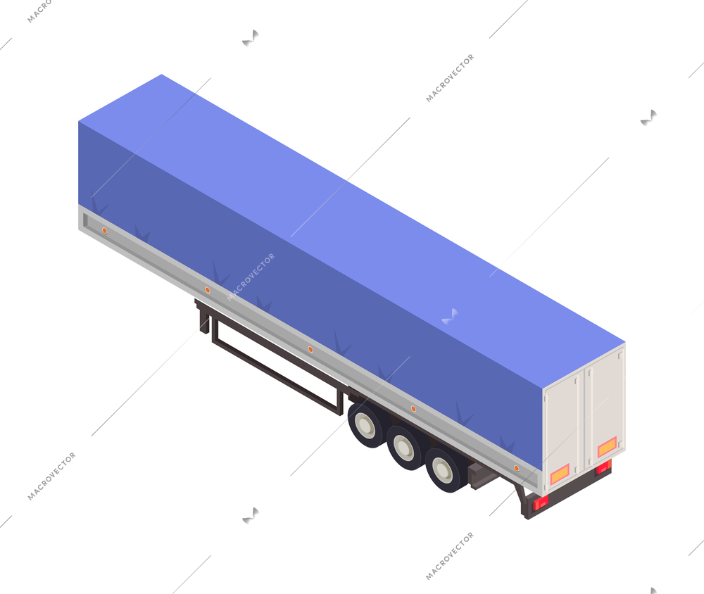 Blue tented cargo trailer back view isometric icon 3d vector illustration