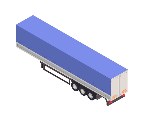 Blue tented cargo trailer back view isometric icon 3d vector illustration