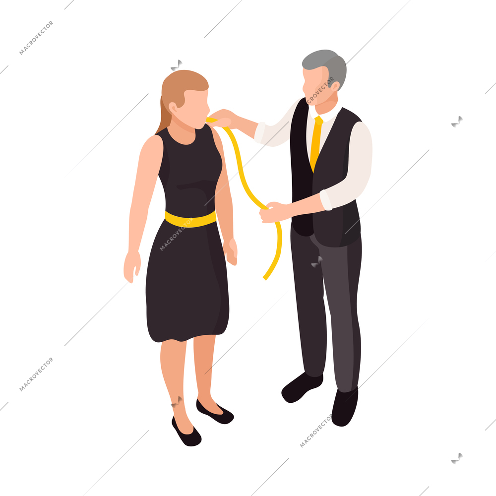 Tailor taking measurements isometric icon vector illustration