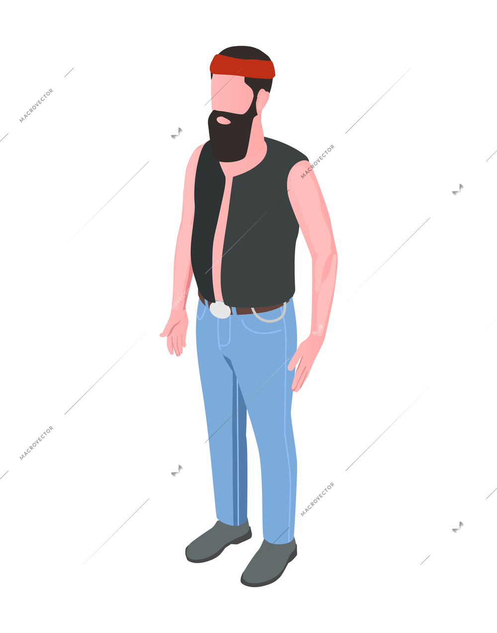 Bearded male biker isometric character on white background vector illustration