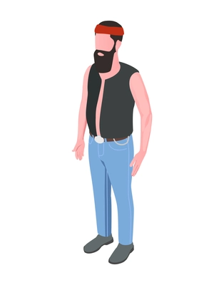 Bearded male biker isometric character on white background vector illustration