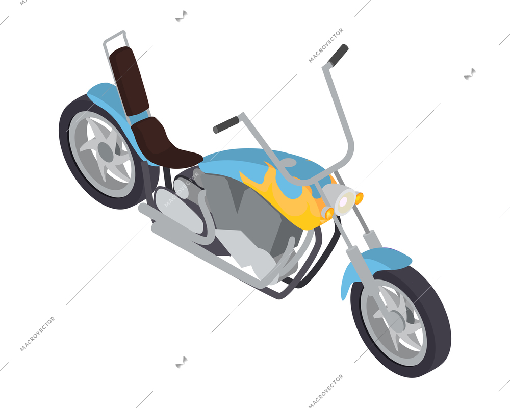 Isometric icon with bike motorcycle on white background vector illustration