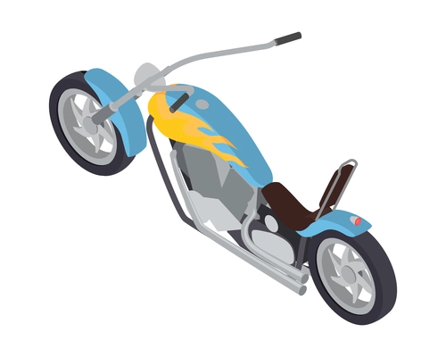 Isometric icon with blue and yellow chopper motorbike vector illustration