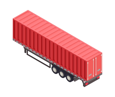 Isometric cargo trailer with red container on blank background 3d vector illustration