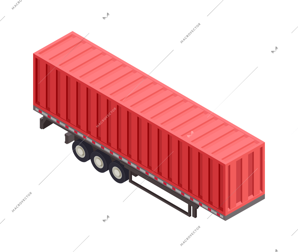 Isometric red cargo semitrailer on white background 3d vector illustration