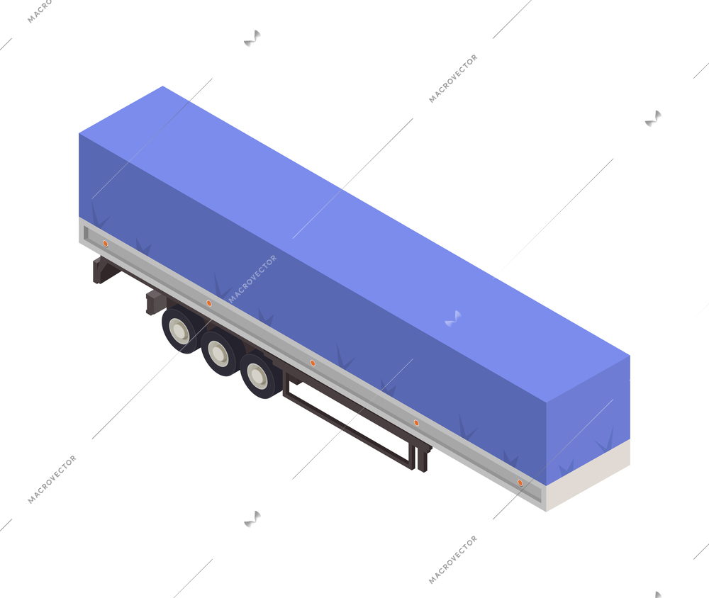 Isometric blue tented cargo semitrailer on blank background 3d vector illustration