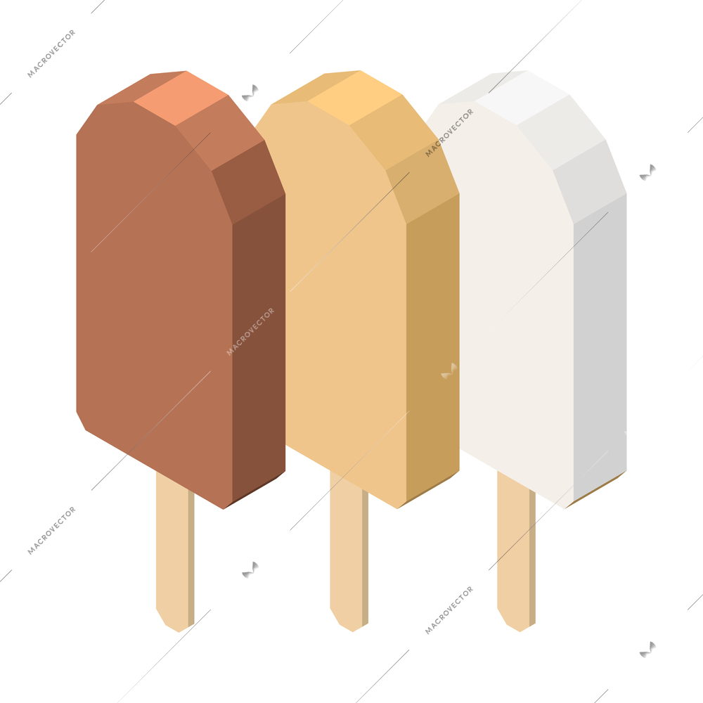 Three chocolate glazed ice cream bars isometric icon 3d vector illustration