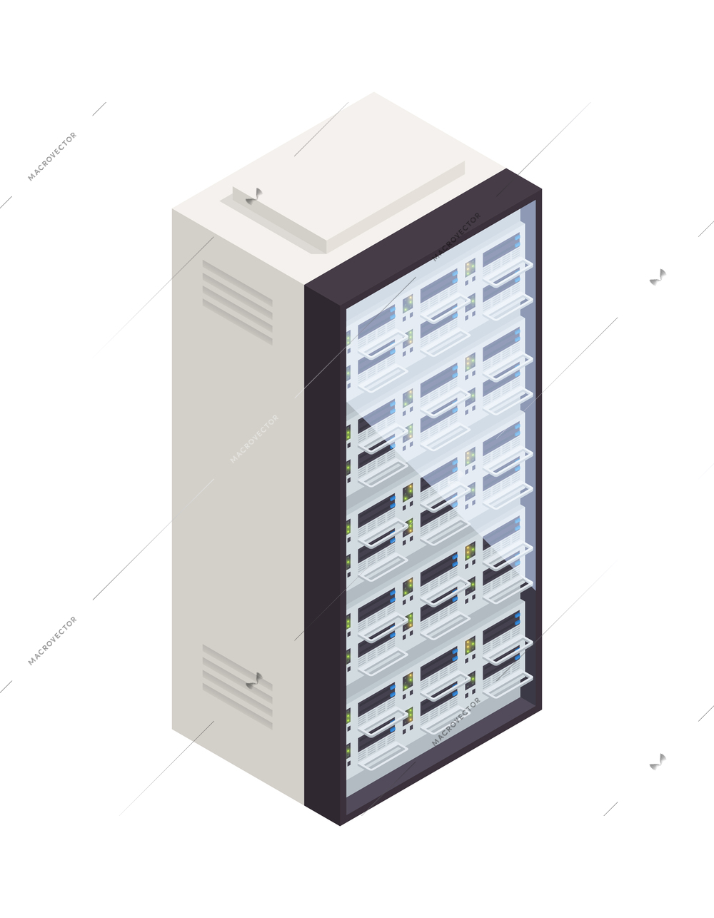 Data center rack isometric icon on white background vector illustration
