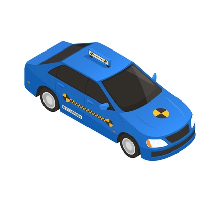 Crash test car safety isometric icon with blue automobile 3d vector illustration