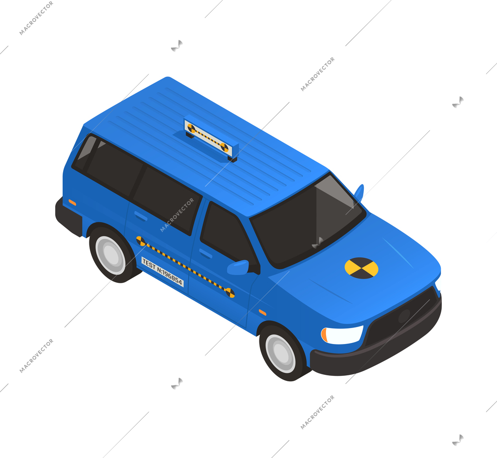 Blue car for crash test isometric icon on white background vector illustration