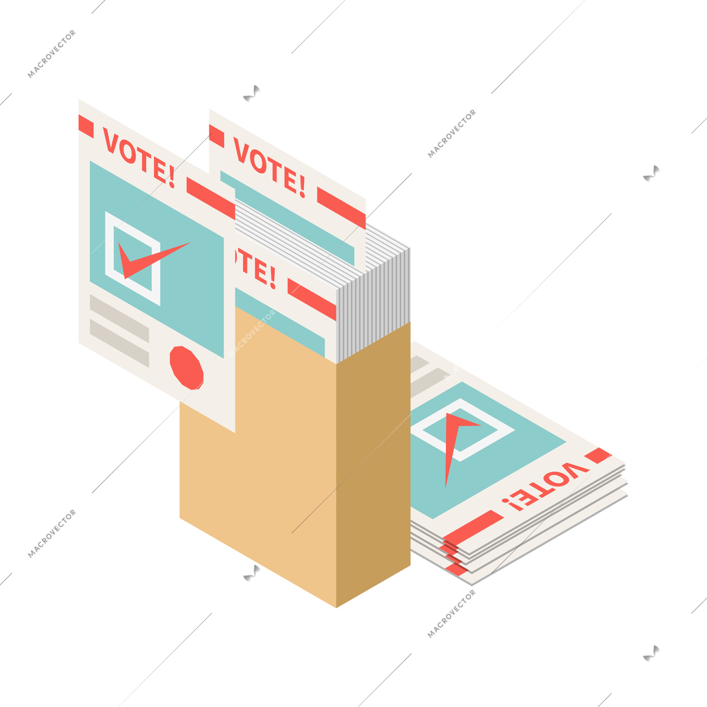 Election isometric 3d icon with pile of vote leaflets vector illustration
