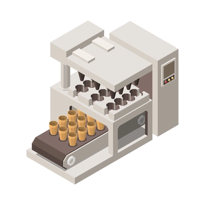 Automatic factory equipment for ice cream production 3d isometric vector illustration