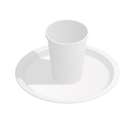 Disposable white plastic cup and plate isometric icon 3d vector illustration