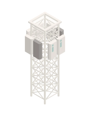 Modern internet 5g communication technology isometric icon with communication tower 3d vector illustration